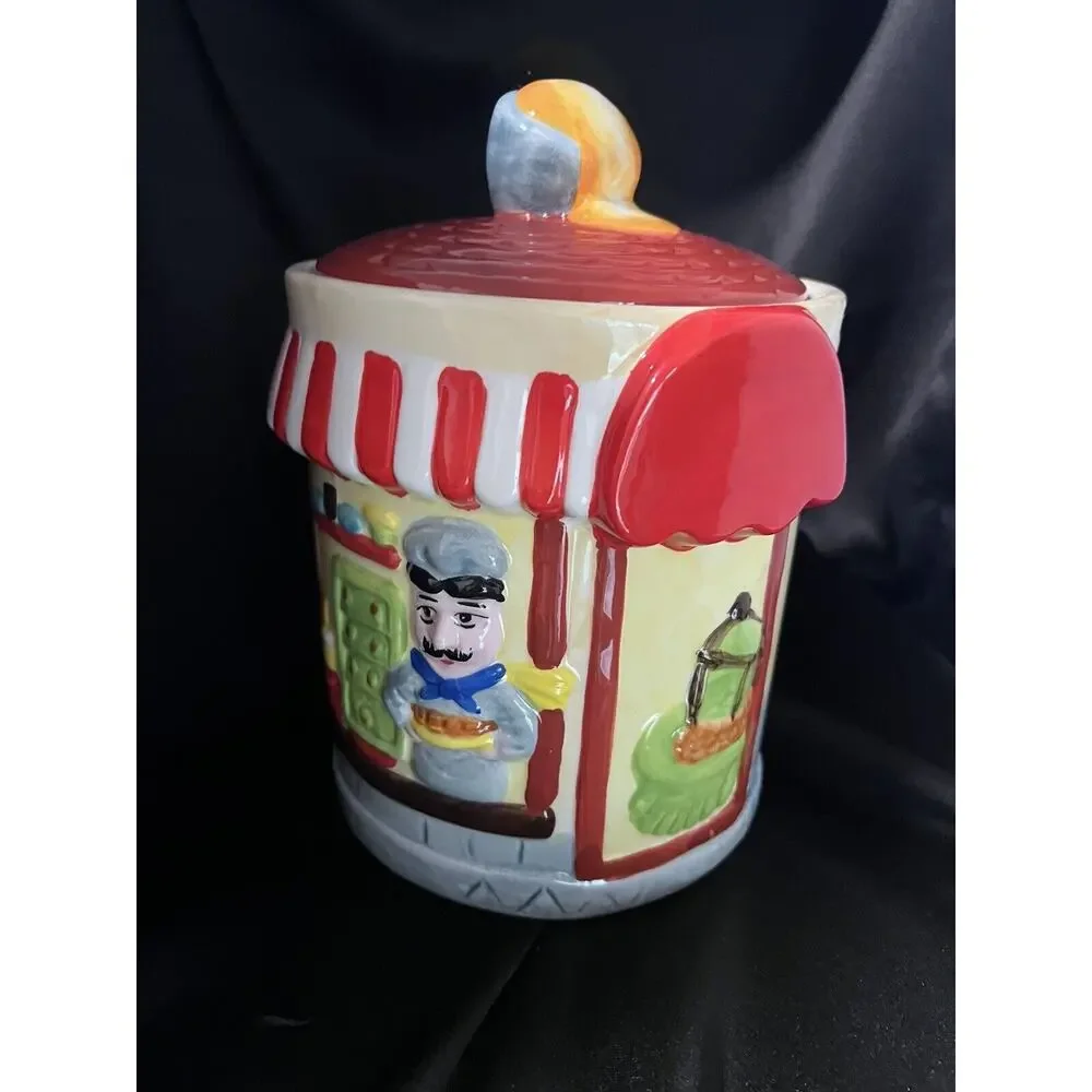 Vintage Italian Mustache Chef Baker Cookie Jar with Lid Village Bakery